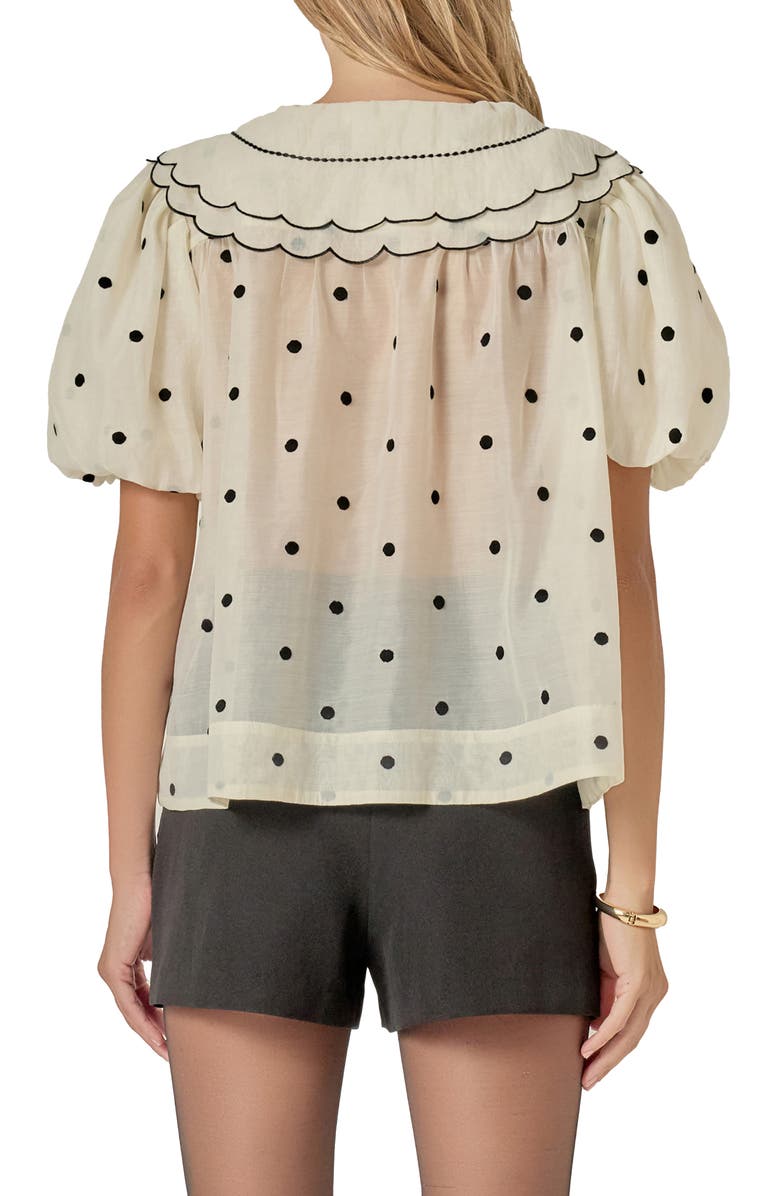 English Factory Scallop Dot Sheer Puff Sleeve Top, Alternate, color, Cream