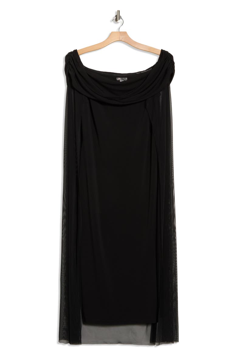 Waverly Off the Shoulder Cape Dress, Alternate, color, BLACK