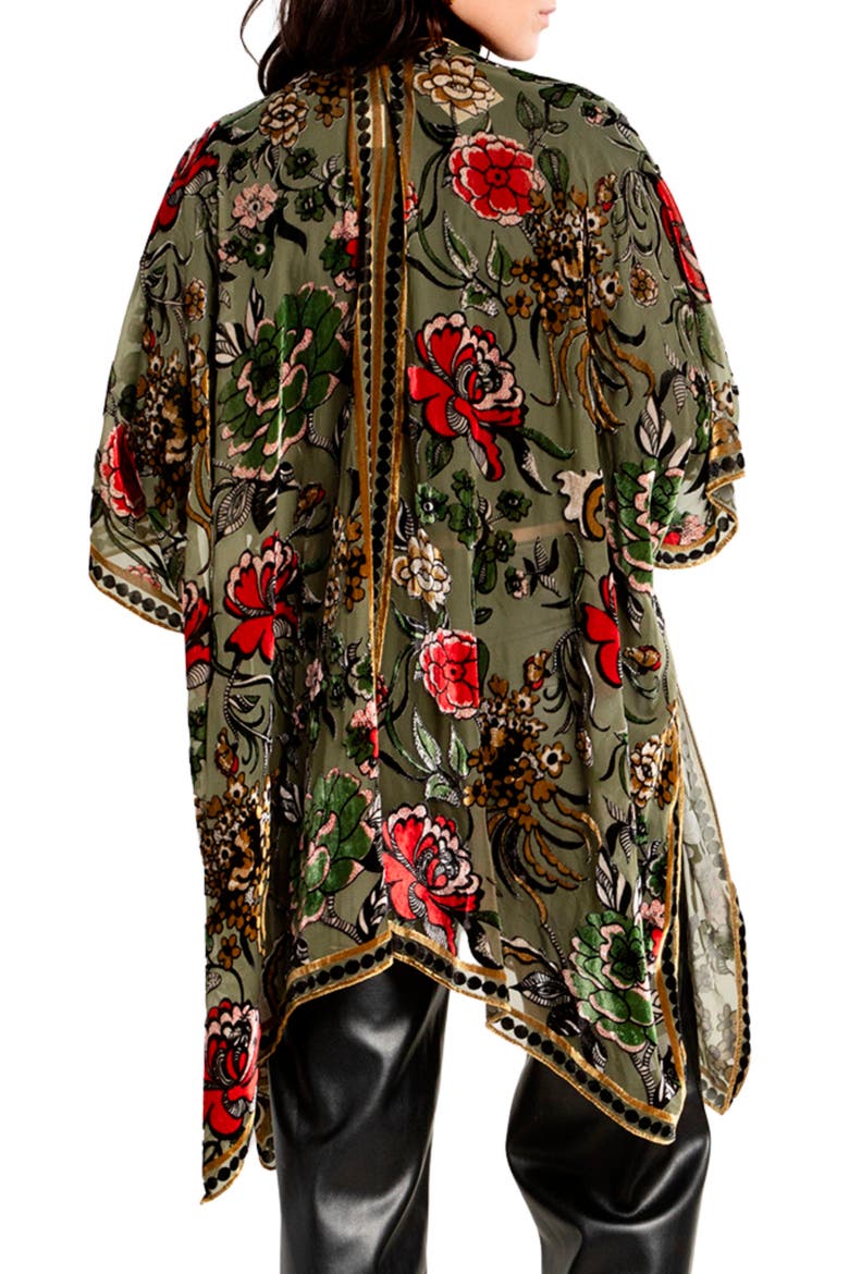Floral Velvet Burnout Ruana, Alternate, color, GREEN