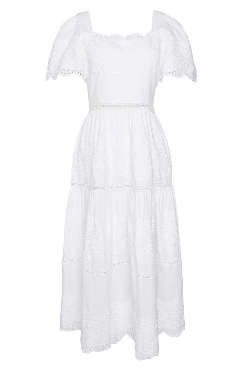 Barbour Joanne Eyelet Embroidered Tiered Cotton Midi Dress, Alternate, color, 