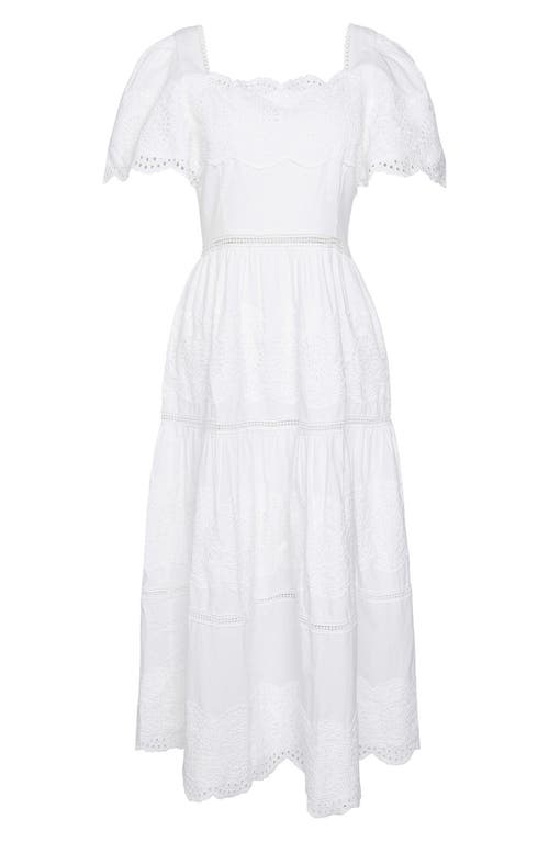 BARBOUR BARBOUR JOANNE EYELET EMBROIDERED TIERED COTTON MIDI DRESS