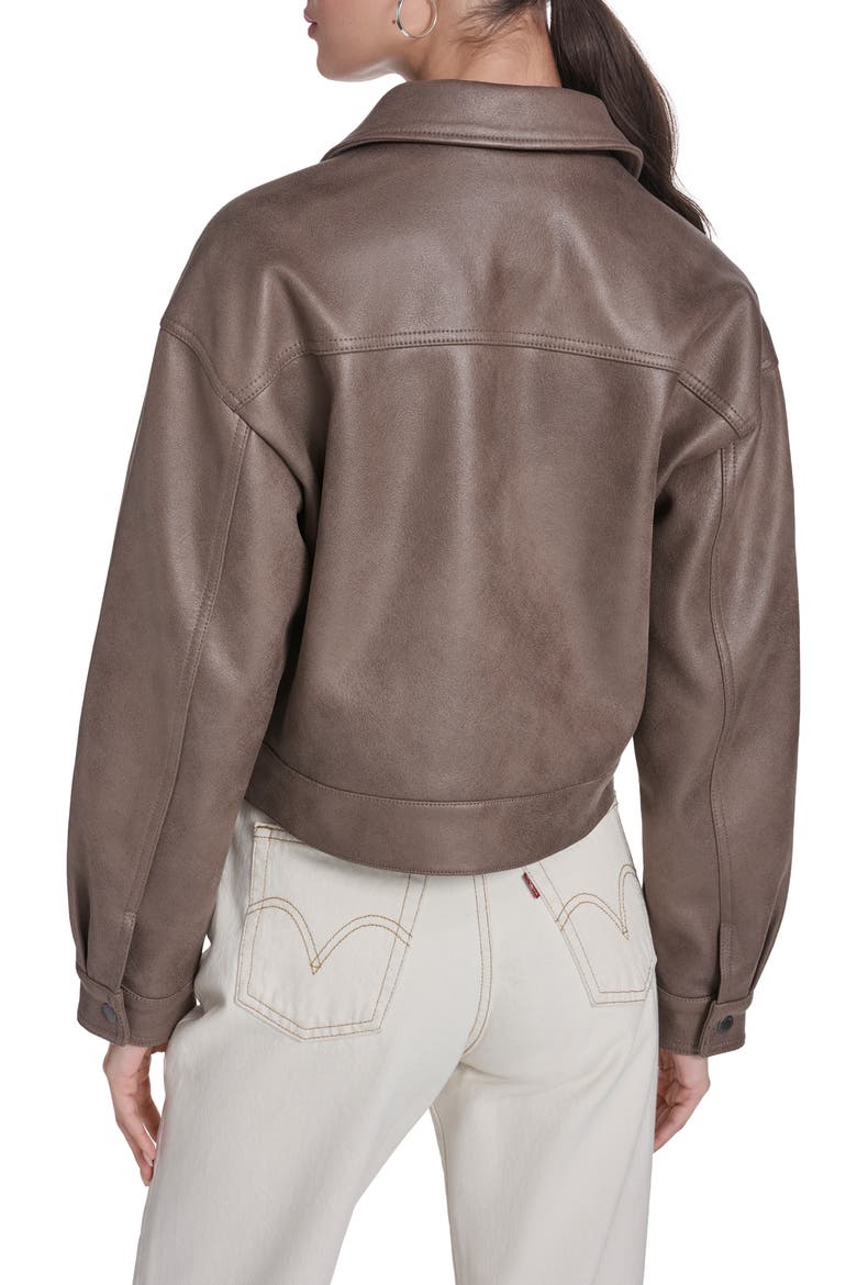 Faux Leather Zip Jacket, Alternate, color, PINE BARK FAUX SUEDE