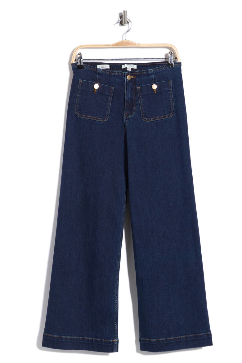 Patch Pocket High Waist Wide Leg Jeans, Alternate, color, DARK WASH