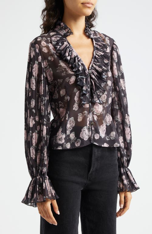 Ganni Floral Print V-neck Shirt In Phantom