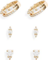 Nordstrom Set of 3 Cubic Zirconia Ear Cuffs & Stud Earrings