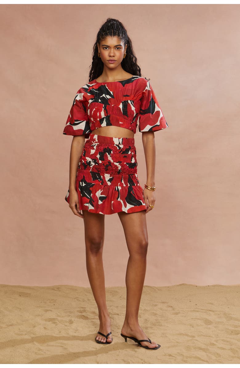 AMUR Penelope Smocked Skirt, Main, color, Red Bloom