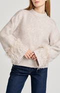 WAYF Pia Feather Trim Mock Neck Sweater