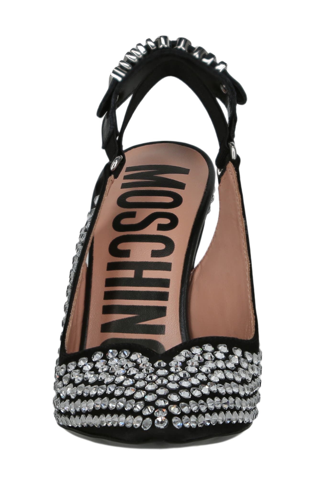 Moschino Satin Crystal Slingback Pump, Alternate, color, 