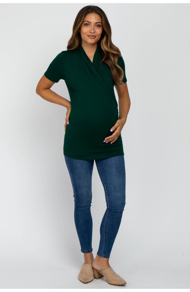 PinkBlush Solid Short Sleeve Wrap Front Nursing Top, Alternate, color, Forest Green
