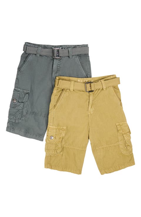 Kids' 2-Pack Belted Twill Cargo Shorts