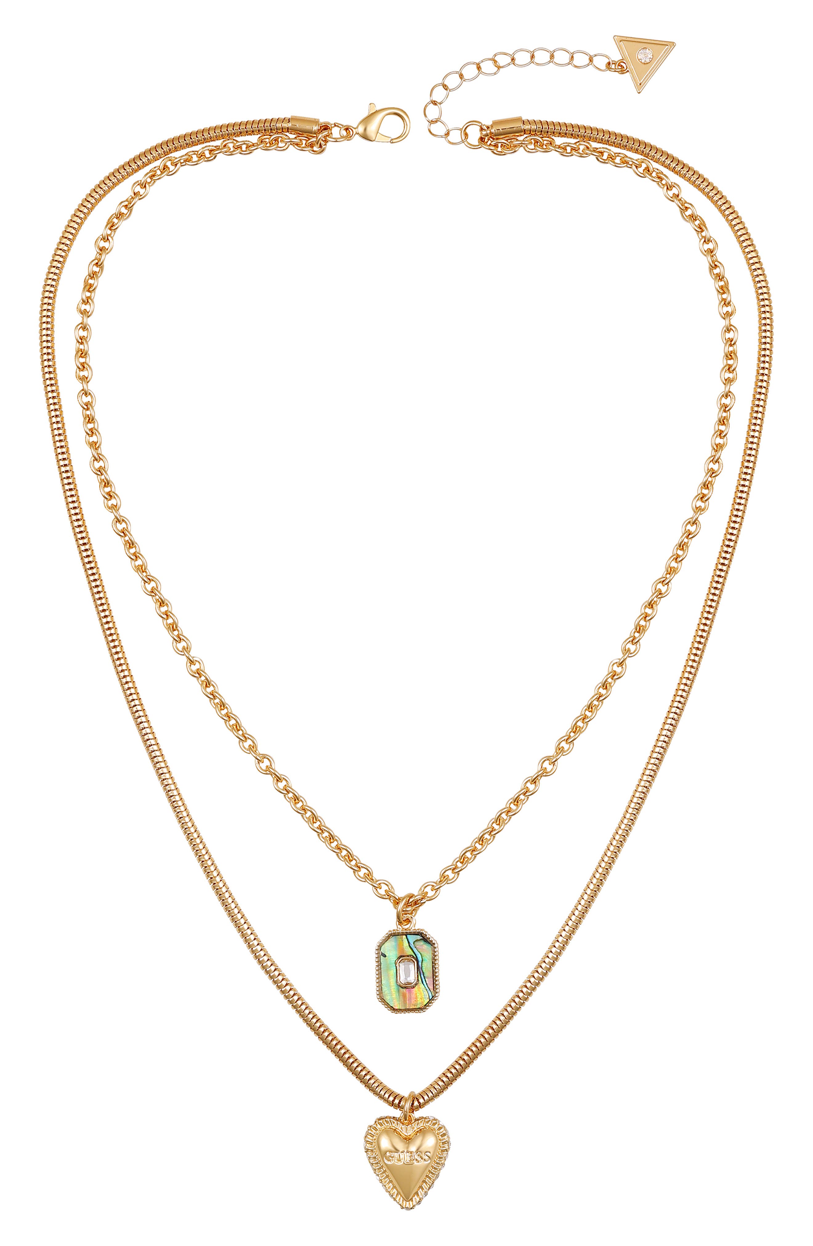 GUESS Heart Pavé Layered Pendant Necklace