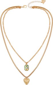GUESS Heart Pavé Layered Pendant Necklace
