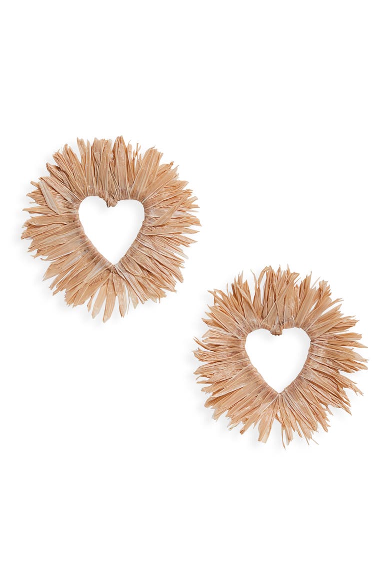 Raffia Heart Earrings, Main, color, NATURAL