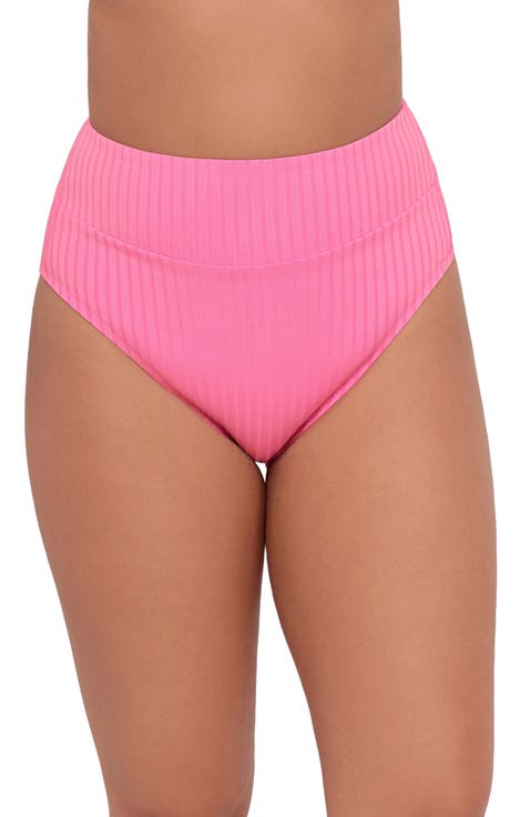 Ribbed Banded High Waist Swim Bottoms