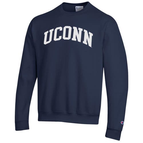 Champion Navy Uconn Huskies Basic Arch Fleece Pullover Sweatshirt In Blue