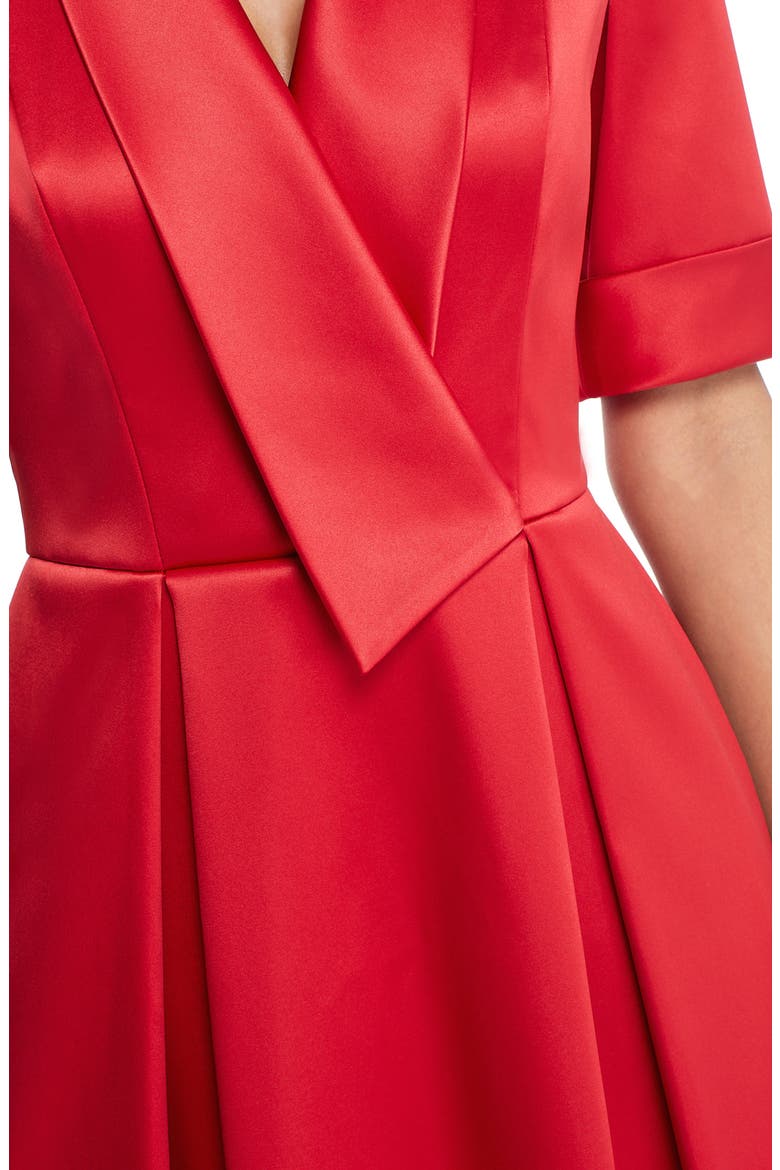 Ruby Royal Satin Asymmetrical Collar Dress, Alternate, color, RUBY