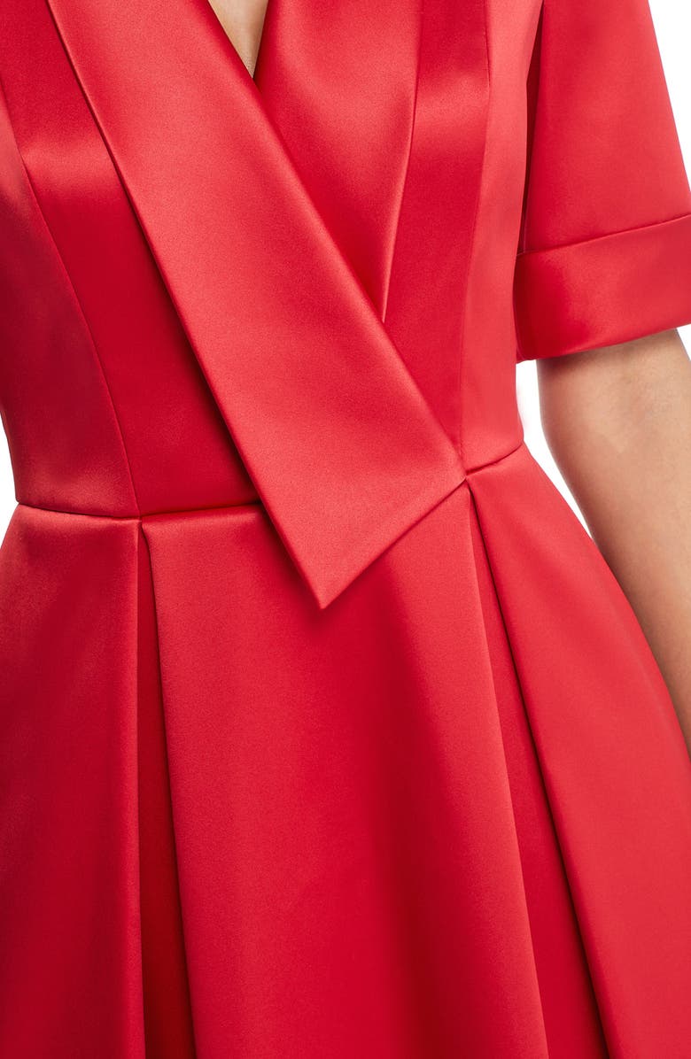 Gal Meets Glam Collection Ruby Royal Satin Asymmetrical Collar Dress, Alternate, color, 