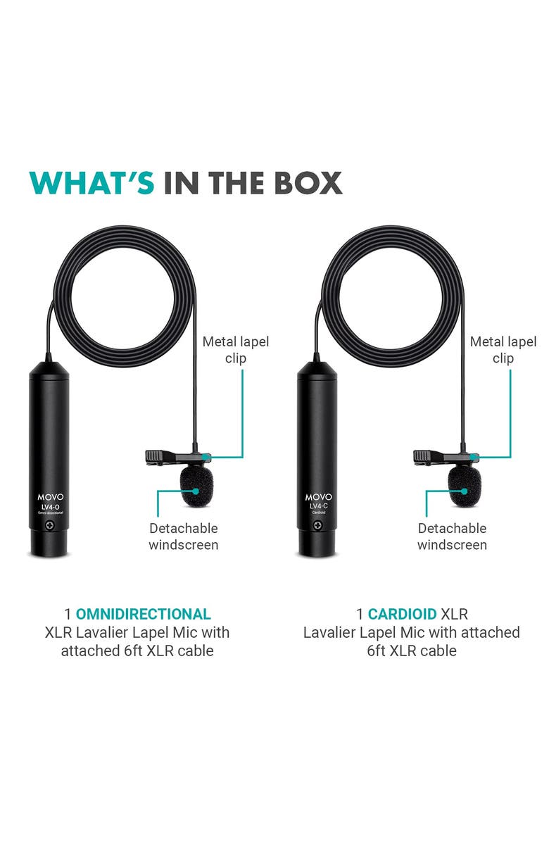 MOVO LV4-C Cardioid XLR Lavalier Microphone - Phantom Powered, Alternate, color, Black