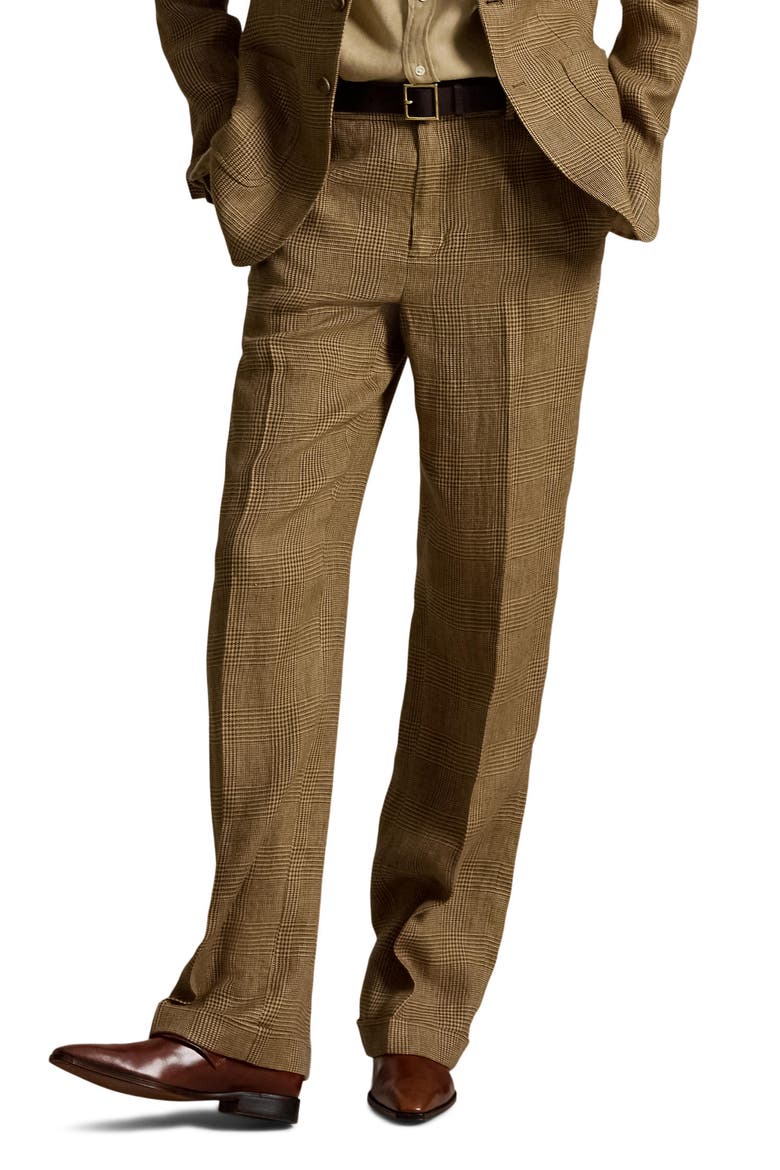 High Waist Glen Check Linen Pants, Main, color, BROWN/ TAN GLEN CHECK