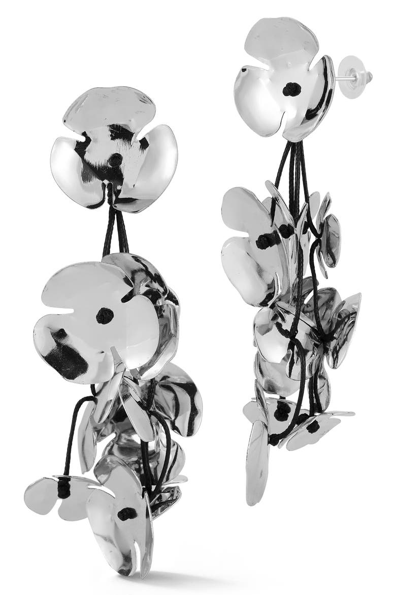 3D Flower Drop Earrings, Main, color, SILVER