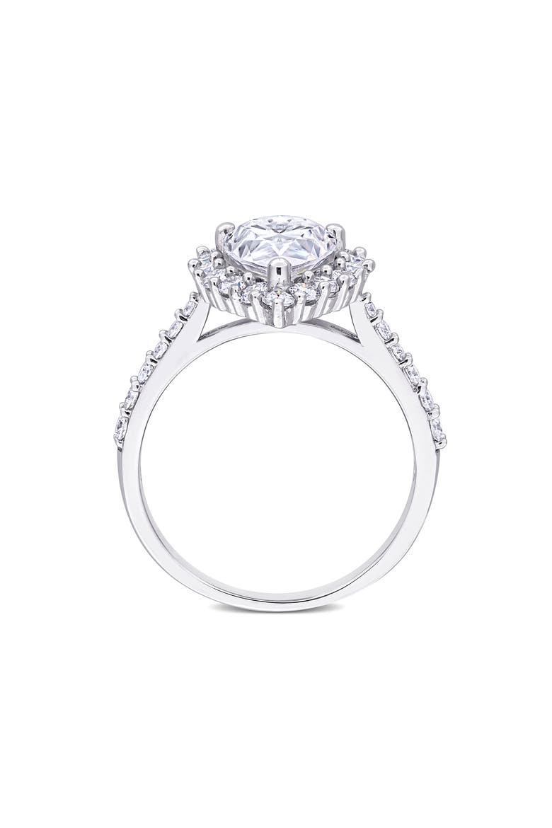 Sterling Silver Pear Cut Lab Created Moissanite Halo Ring, Alternate, color, SILVER
