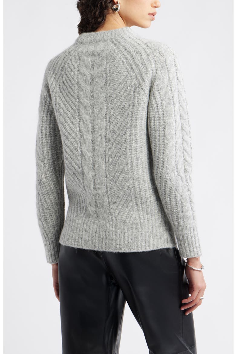 Cable Crewneck Alpaca Blend Sweater, Alternate, color, GREY HEATHER