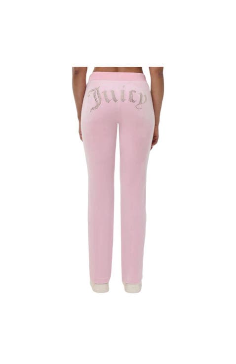 Rib Waist Long Velour Pant With Back Bling, Whisper Pink