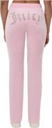 Juicy Couture Rib Waist Long Velour Pant With Back Bling, Whisper Pink