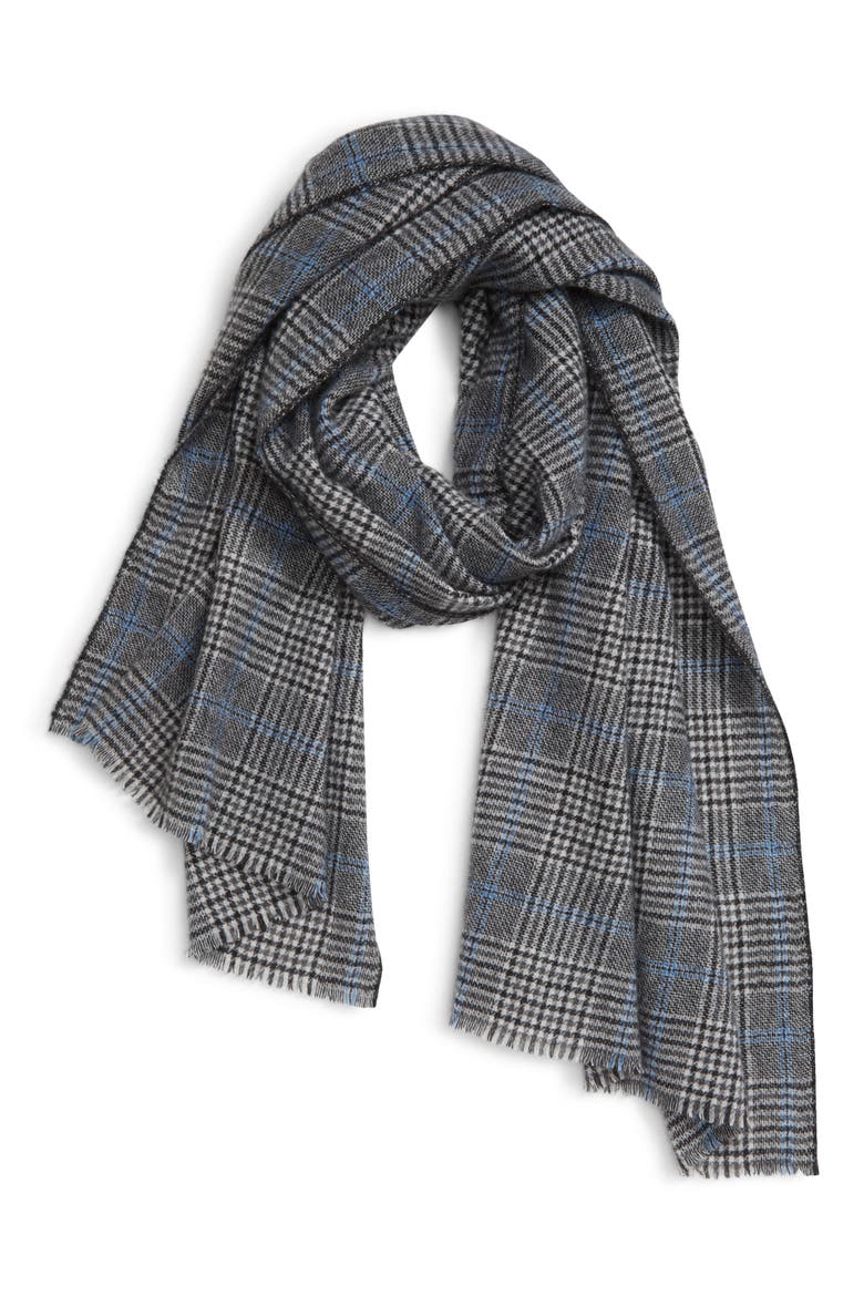 Glen Plaid Cashmere Scarf, Main, color, GREY /BLACK
