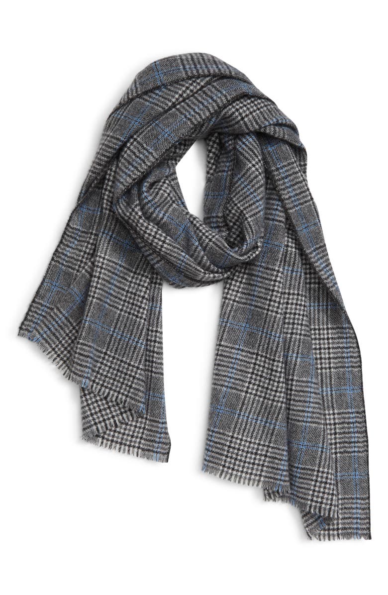 Andrew Stewart Glen Plaid Cashmere Scarf, Main, color, Grey /Black
