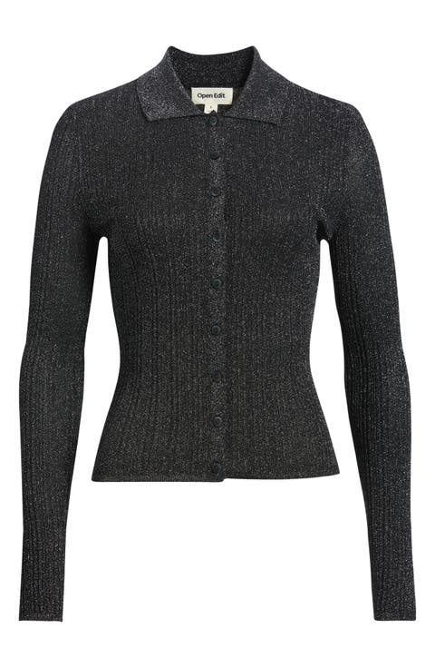 Metallic Collared Cardigan