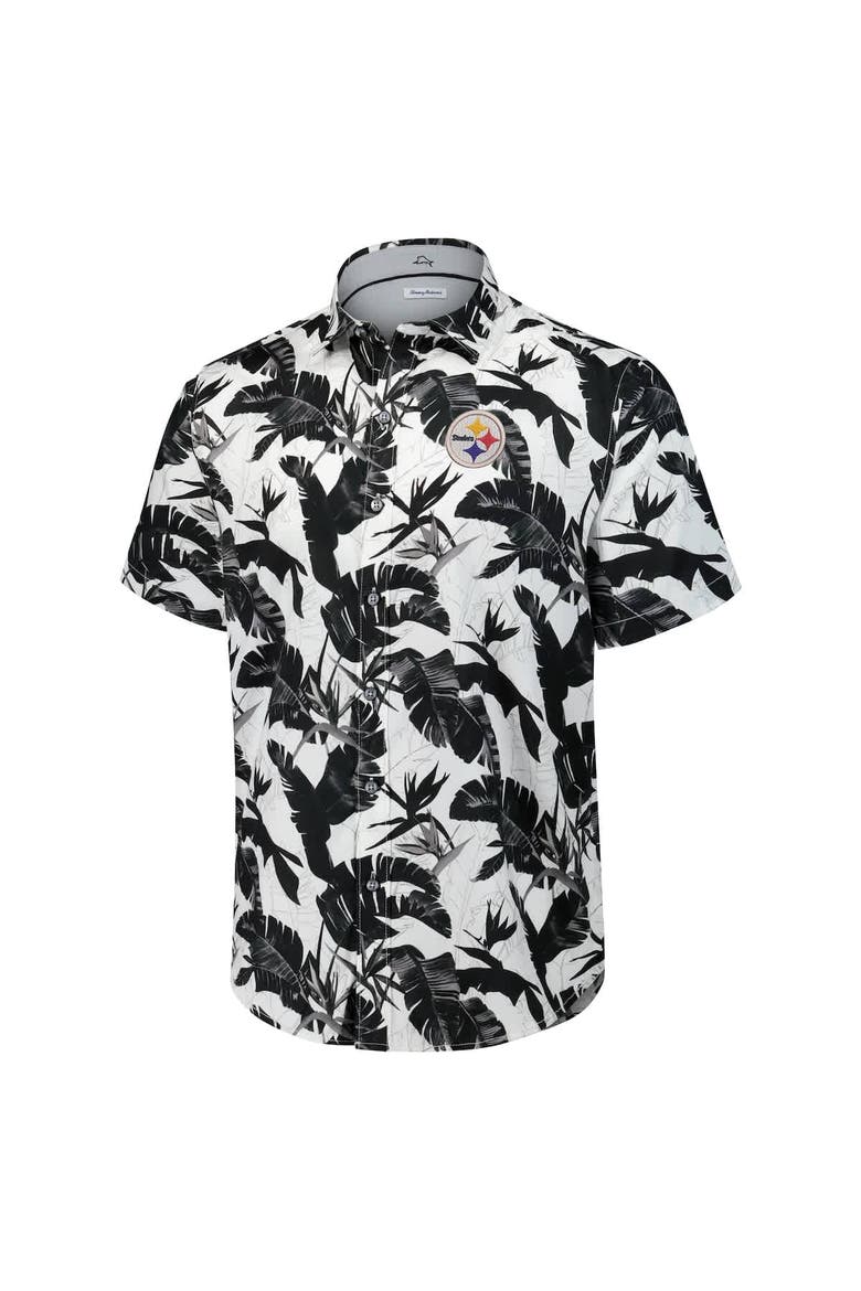 Men's Tommy Bahama Black Pittsburgh Steelers Sunnyvale Blooms Camp Button-Up Shirt, Alternate, color, Black