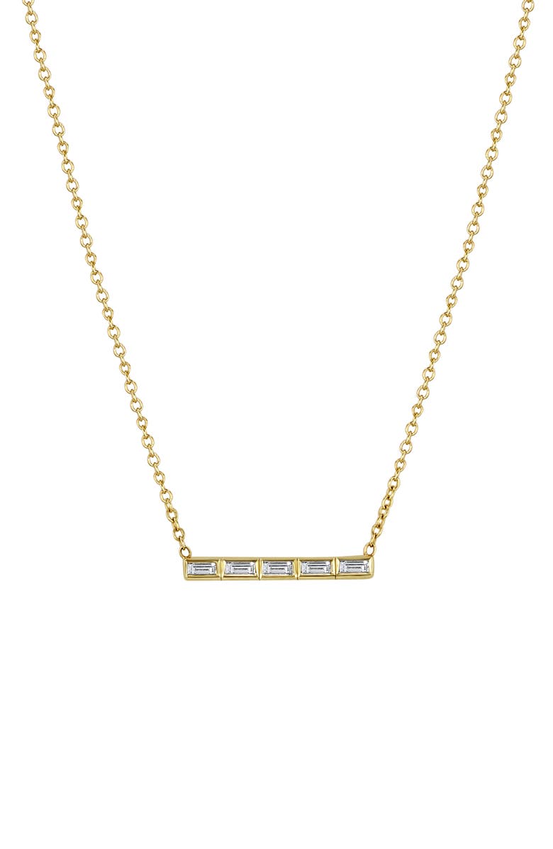 Zoë Chicco Baguette Diamond Bar Pendant Necklace, Main, color, 14K Yellow Gold