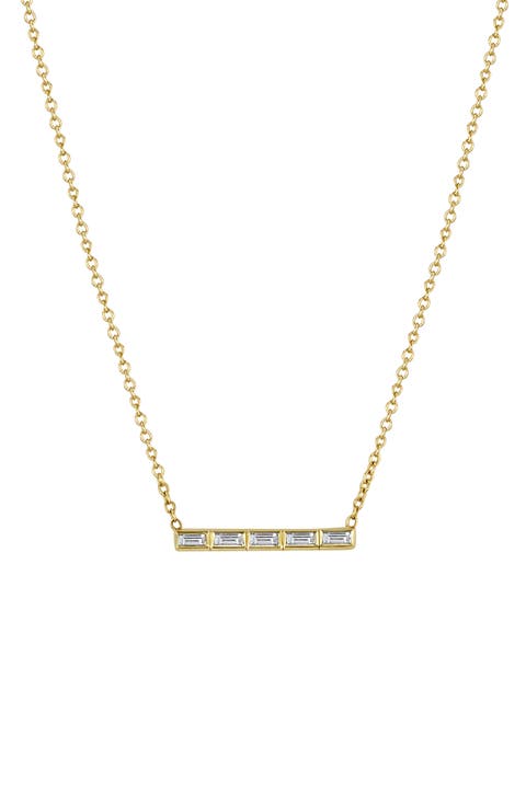 Baguette Diamond Bar Pendant Necklace