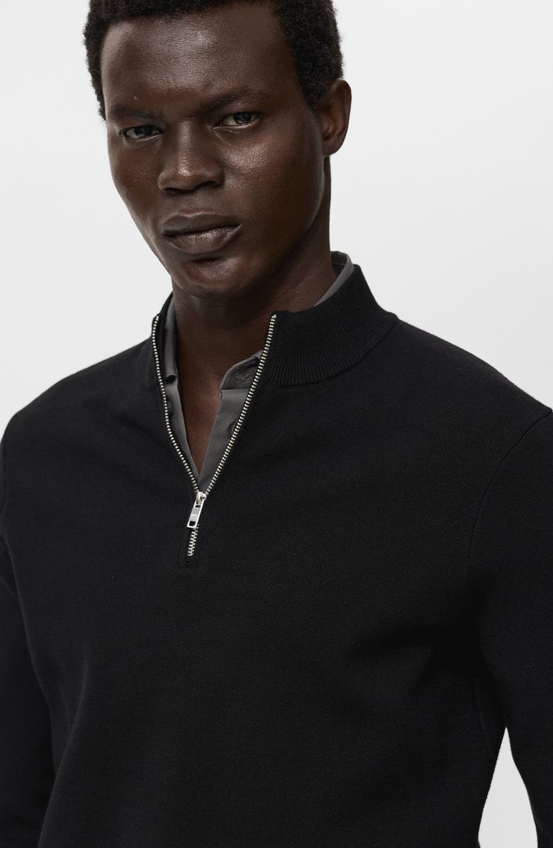 MANGO Quarter Zip Sweater, Alternate, color, Black