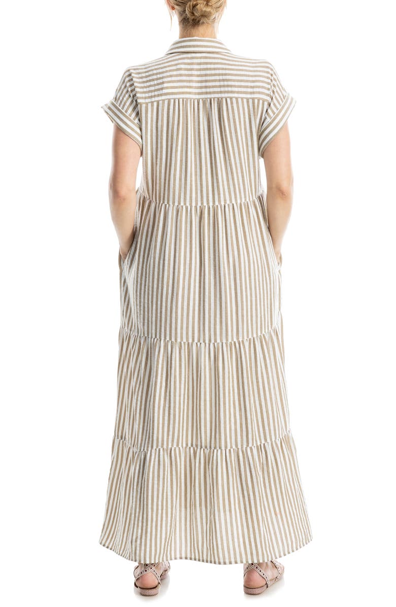 MAX STUDIO Tiered Maxi Shirtdress, Alternate, color, Beige Stripe/ White