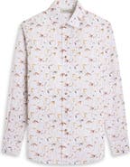 Bugatchi Julian Shaped Fit Leaf Print Cotton Seersucker Button-Up Shirt