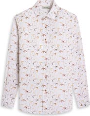 Bugatchi Julian Shaped Fit Leaf Print Cotton Seersucker Button-Up Shirt