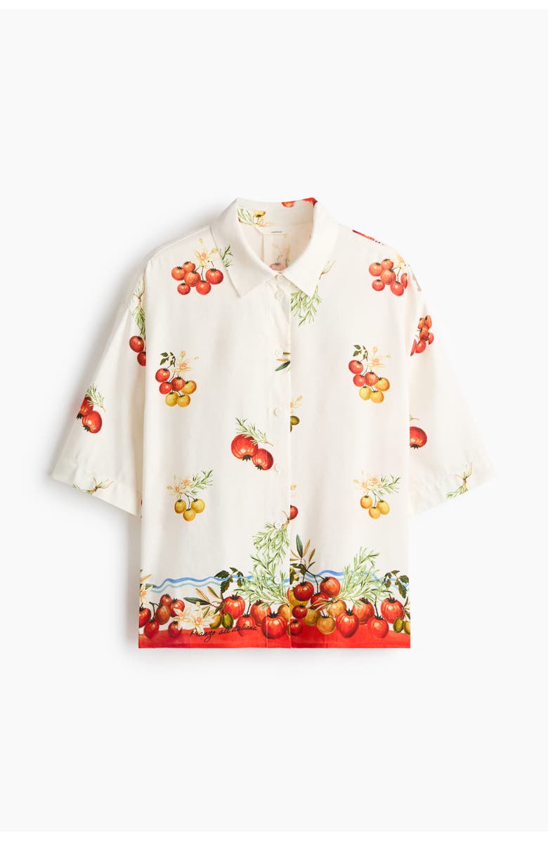 H&M Oversized Linen-blend Shirt, Main, color, Cream/Tomatoes