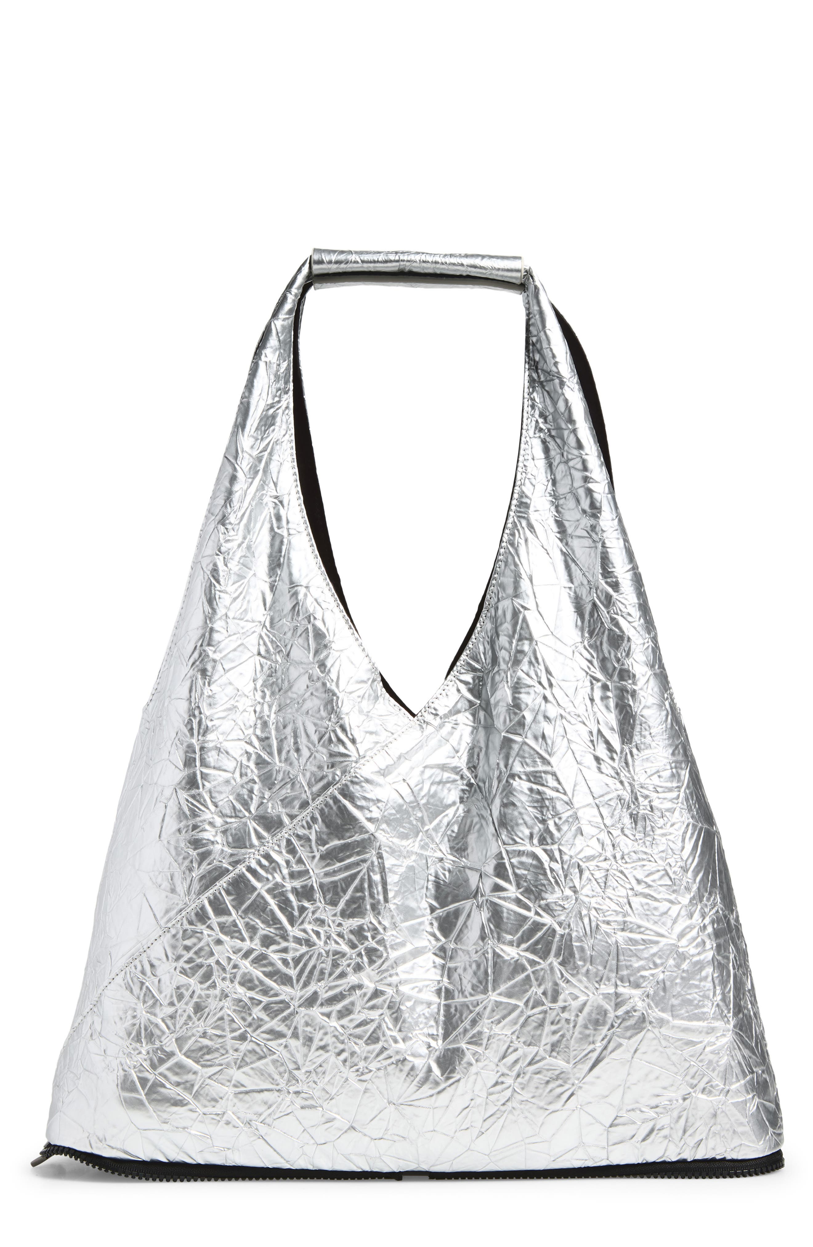 Japanese Zip Around Faux Leather Tote, Main, color, BLACK/ SILVER