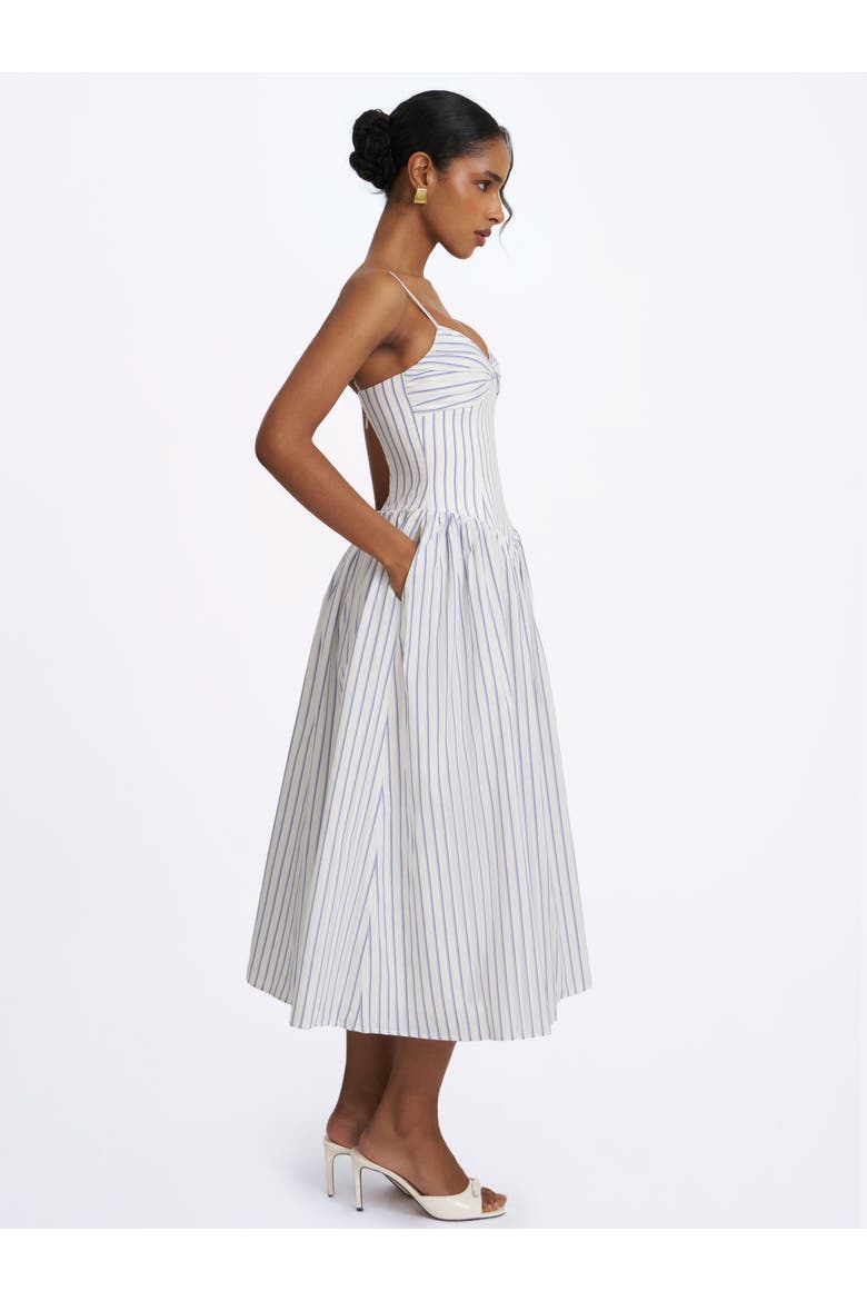 Olea Striped Cotton Poplin Ruched Midi Dress, Alternate, color, Sky Blue