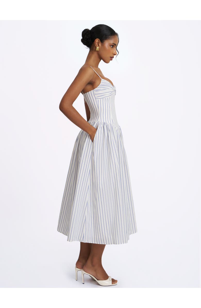 Miss Circle Olea Striped Cotton Poplin Ruched Midi Dress, Alternate, color, Sky Blue