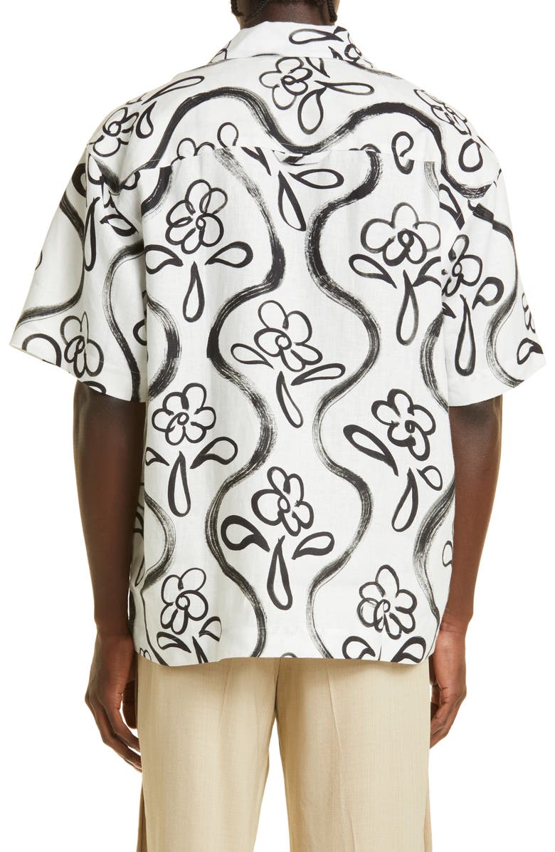 Jacquemus La Chemise Jean Painted Flower Bowling Shirt, Alternate, color,