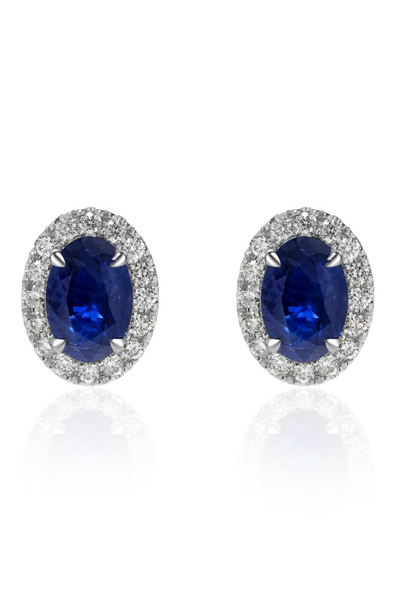Sapphire & Diamond Halo Stud Earrings, Alternate, color, 14K WHITE GOLD