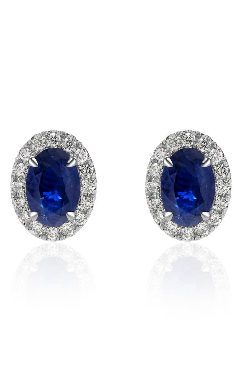 VALANI ATELIER Sapphire & Diamond Halo Stud Earrings, Alternate, color, 14K White Gold