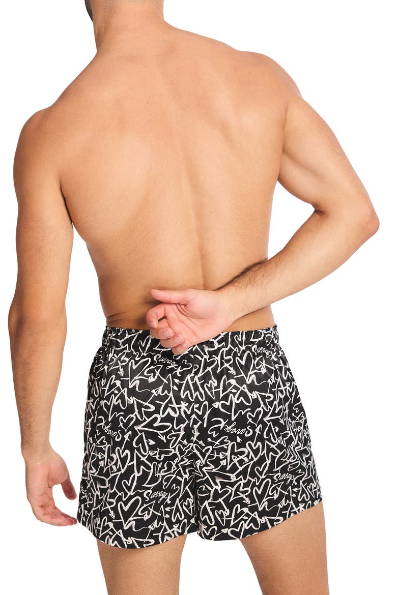 Savage X Satin Boxers, Alternate, color, HAZY WHITE LOVERS TAG PRINT