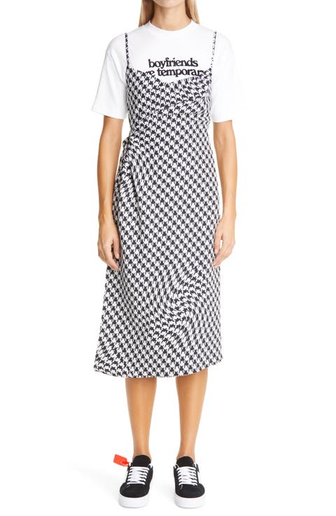 Layered Pied de Poule Wool Blend Midi Slipdress