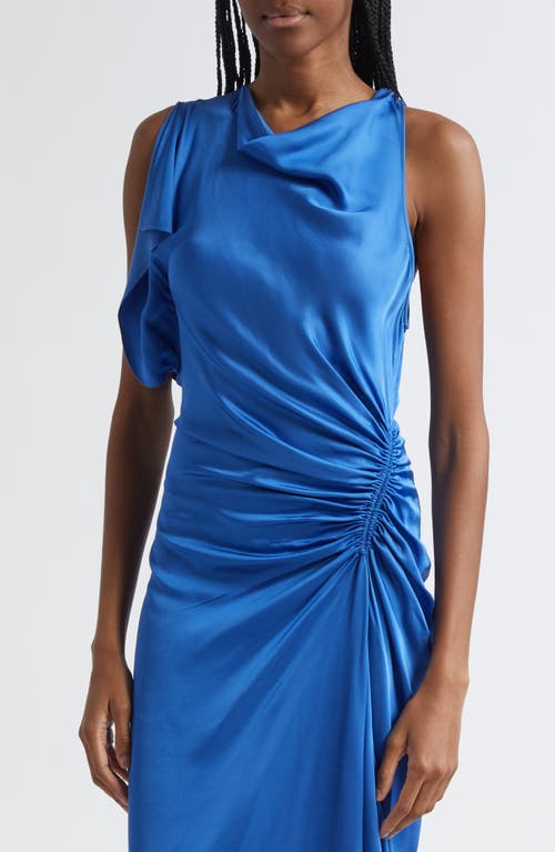 A.l.c . Pia Side Ruched Asymmetric Hem Satin Dress In Blue