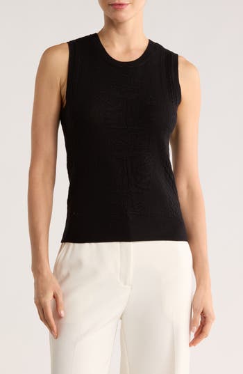 Dr2 By Daniel Rainn Floral Pointelle Sweater Tank In Animal Print