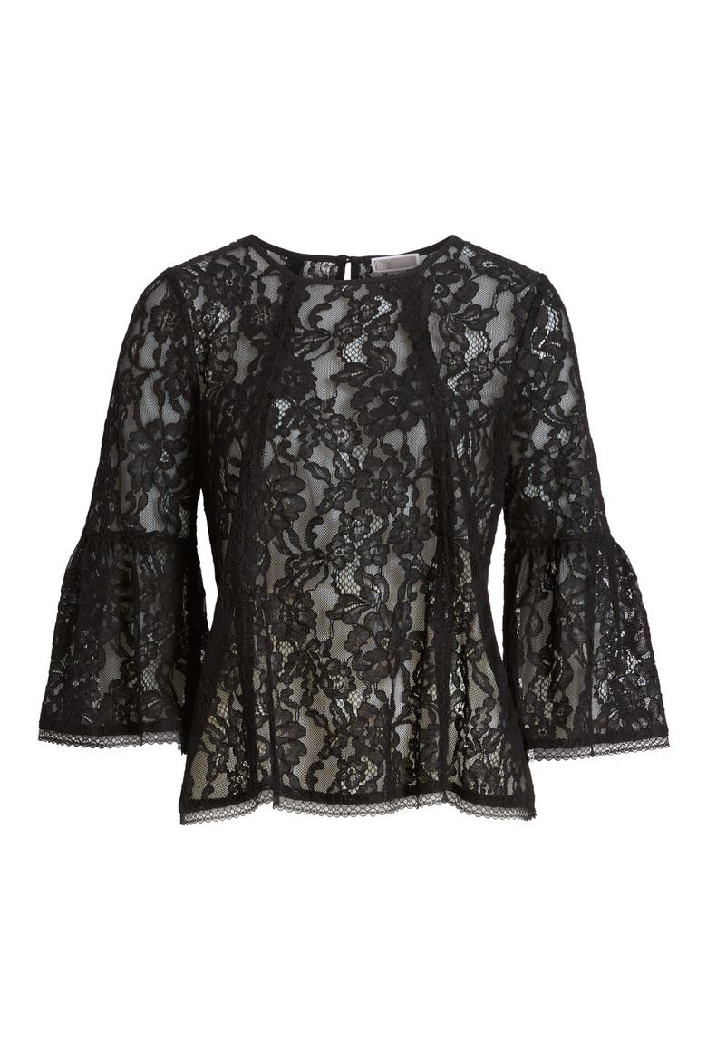 Bell Sleeve Lace Top, Alternate, color, BLACK